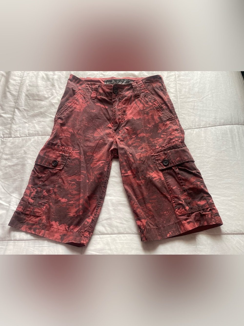 Wearfirst Vintage Red Camo Baggy Cargo Shorts 28 Small Skater Grunge Y2K 90s